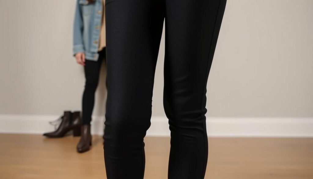 A crisp pair of black jeans, the quintessential wardrobe staple, capturing the essence of timeless style. In the foreground, the jeans take center stage, their dark hues accentuated by soft, diffused lighting that casts gentle shadows, revealing the subtle texture and tailored fit. In the middle ground, a selection of seasonally appropriate accessories - a cozy knit sweater, a lightweight denim jacket, and a sleek pair of ankle boots - showcase the versatility of the black denim. The background fades into a soft, muted palette, allowing the focal point to shine. The overall atmosphere exudes a sense of effortless elegance, inspiring the viewer to envision how they might style these black jeans for any occasion, any time of year.
