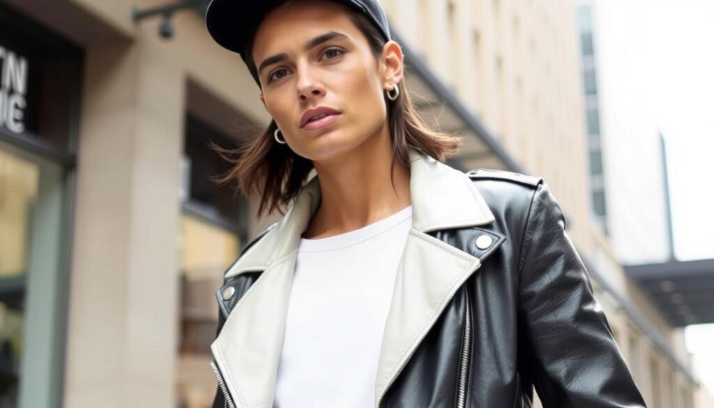 BLANKNYC Faux Leather Moto Jacket on a model