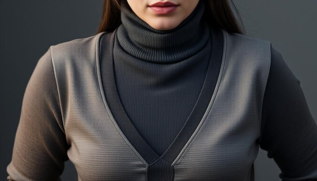 Generate an image of a woman dressed in different shades of gray, from light to dark.