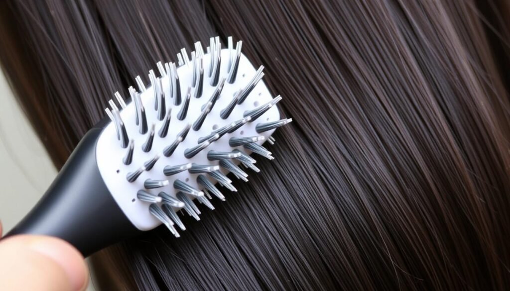 Image of a Wet Brush being used to detangle NBR hair extensions