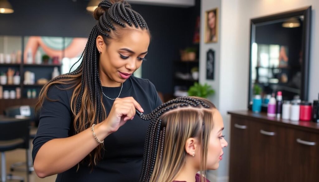 Image of a certified NBR stylist working on a client's hair