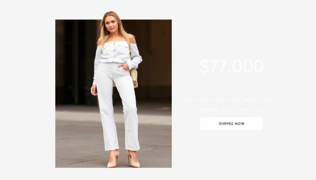 Image of a versatile pair of extra high-rise white jeans priced at $77.00 (originally $110.00, 30% off)