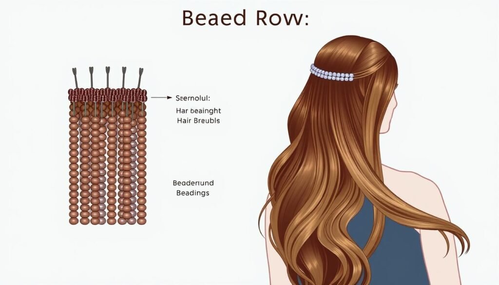 Image of a waterfall beaded row hair extension technique