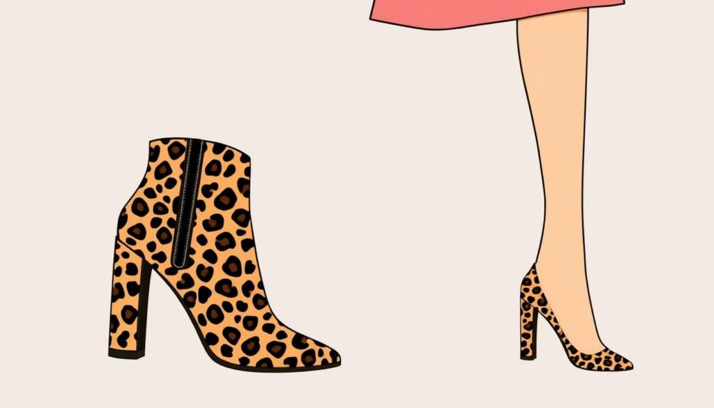 Image of block heel leopard booties with a dress