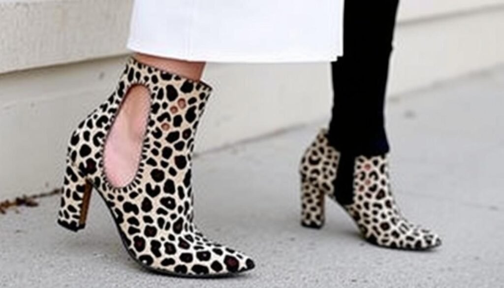 Image of cut-out leopard booties with a monochromatic outfit