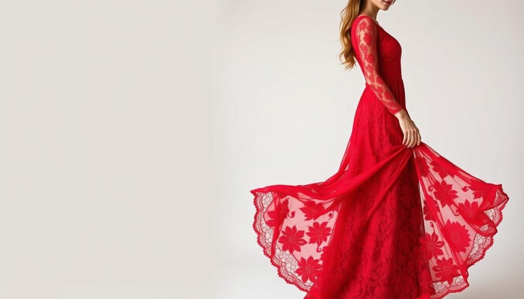 Red lace maxi dress image