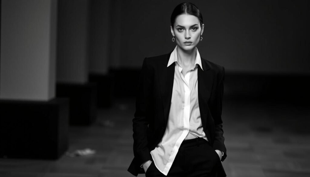 black in white outfit