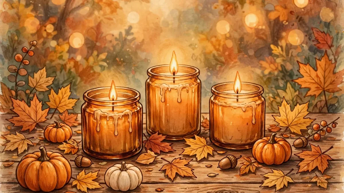Cozy fall candles under $15 arrangement with pumpkins