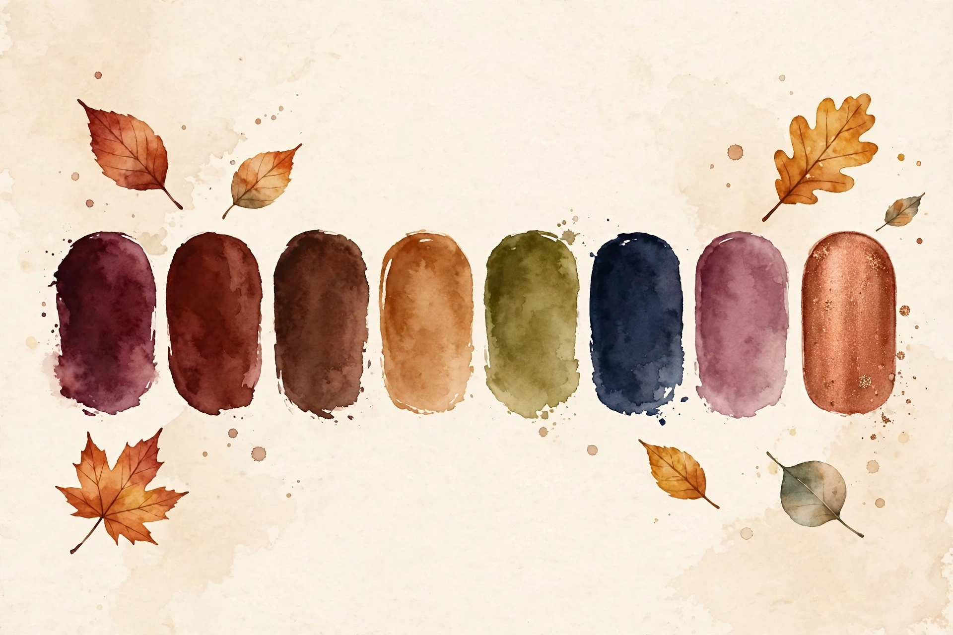 Fall nail polish color families: burgundy, chocolate, olive, navy, mauve and warm neutrals
