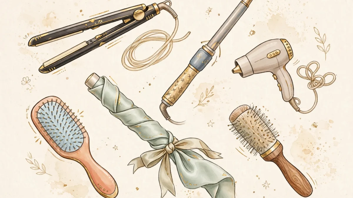 affordable hair tools under $30 flat lay illustration