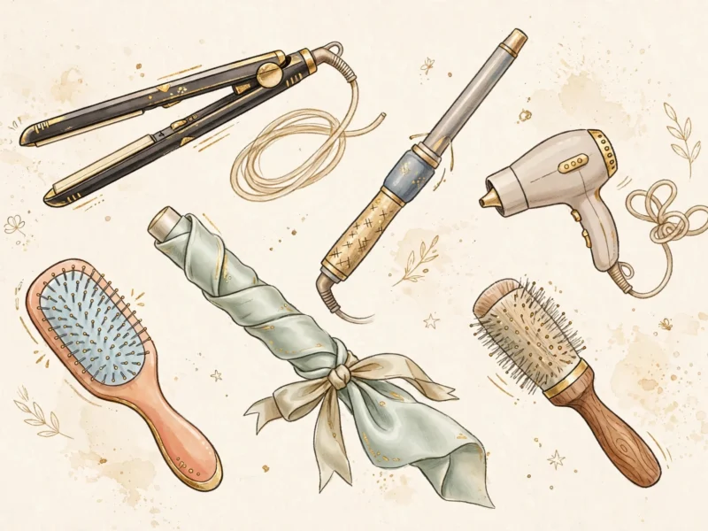 affordable hair tools under $30 flat lay illustration