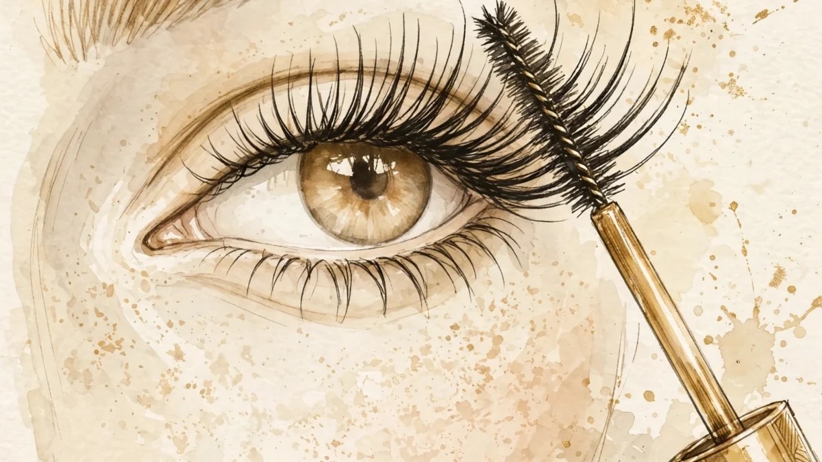 Illustrated eye with mascara wand — mascaras under $12 that survive the workday