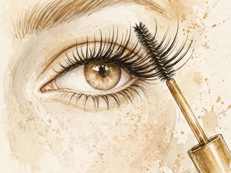 Illustrated eye with mascara wand — mascaras under $12 that survive the workday
