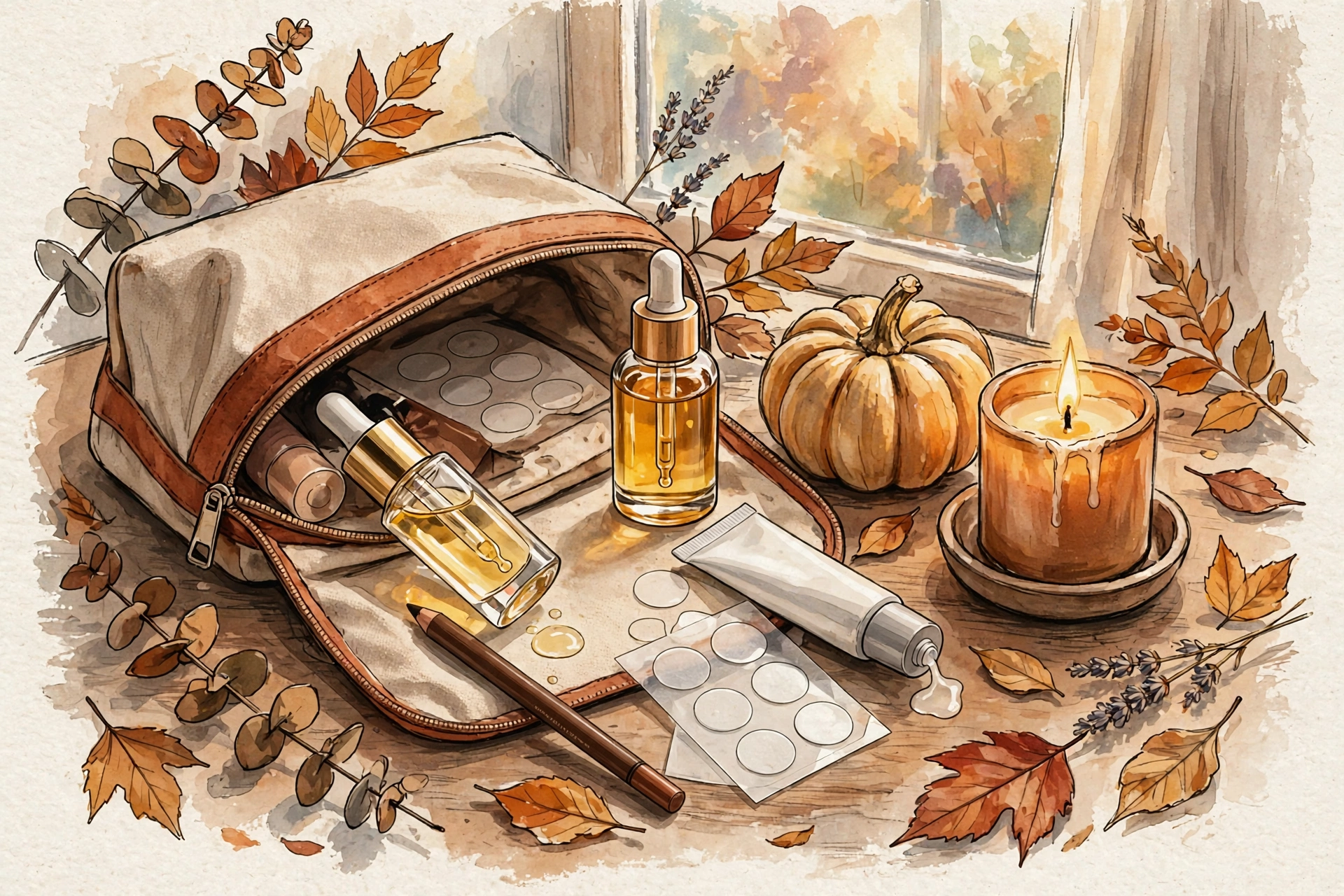 Affordable beauty finds fall vanity setup with drugstore skincare and makeup products