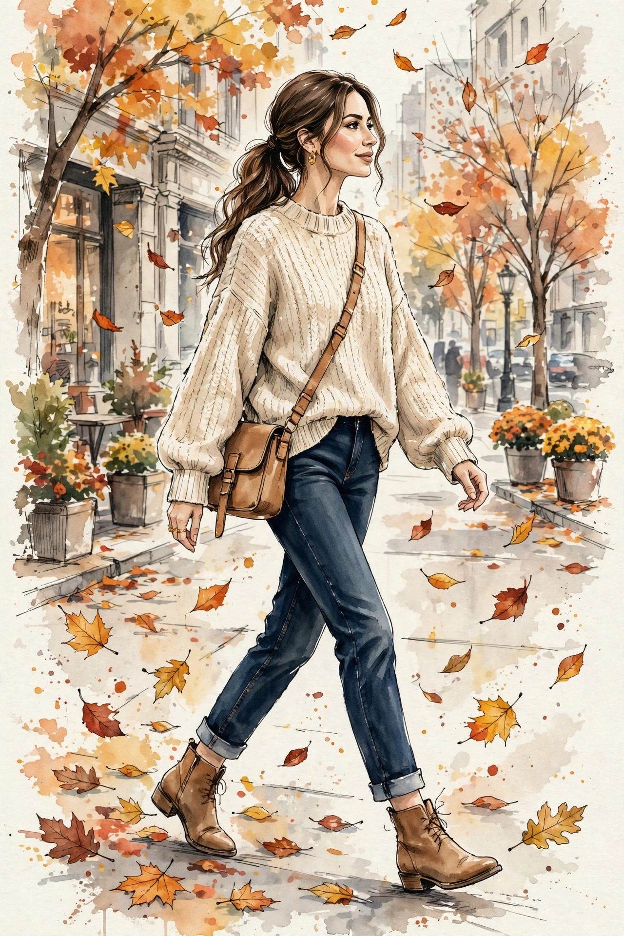 AI-generated illustration of a woman styling a crossbody bag under $50 with a fall outfit