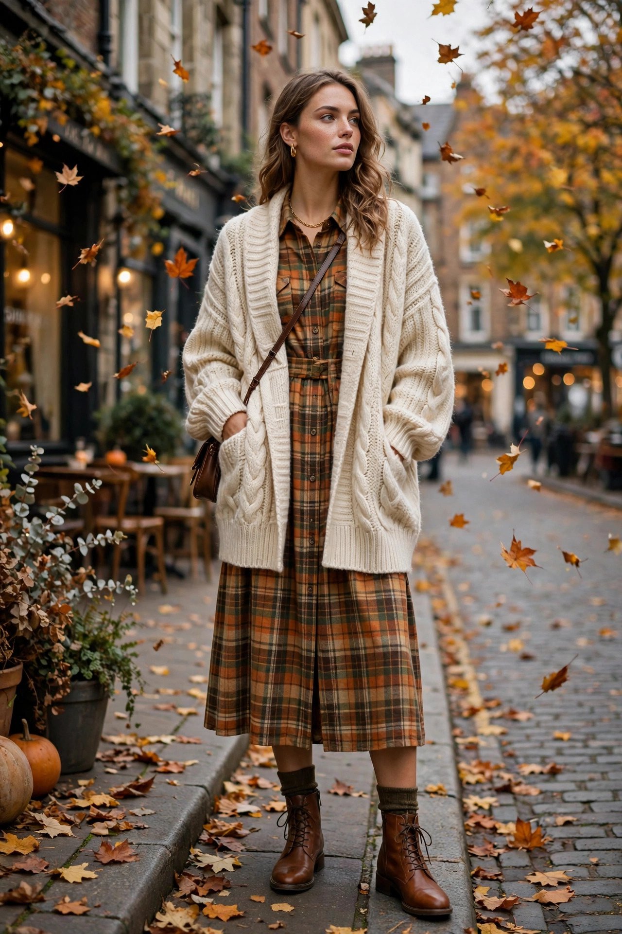 Fall dress layered with cardigan and boots