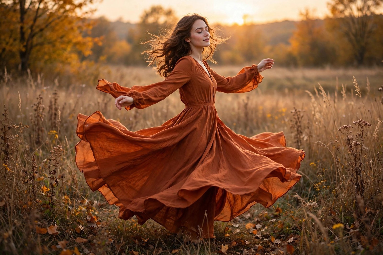 Rust-colored fall maxi dress