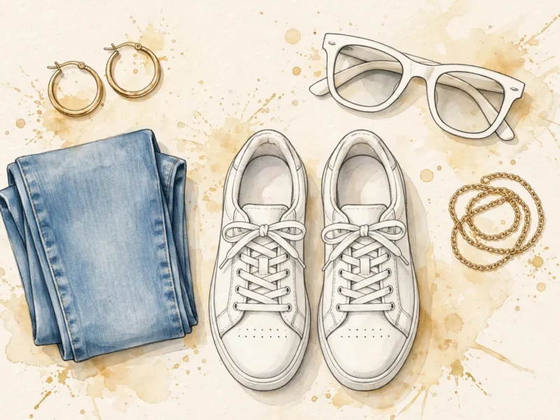 Affordable white sneakers women styling illustration