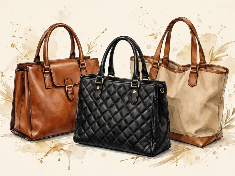 Illustrated collection of work tote bags under $50 that fit a laptop