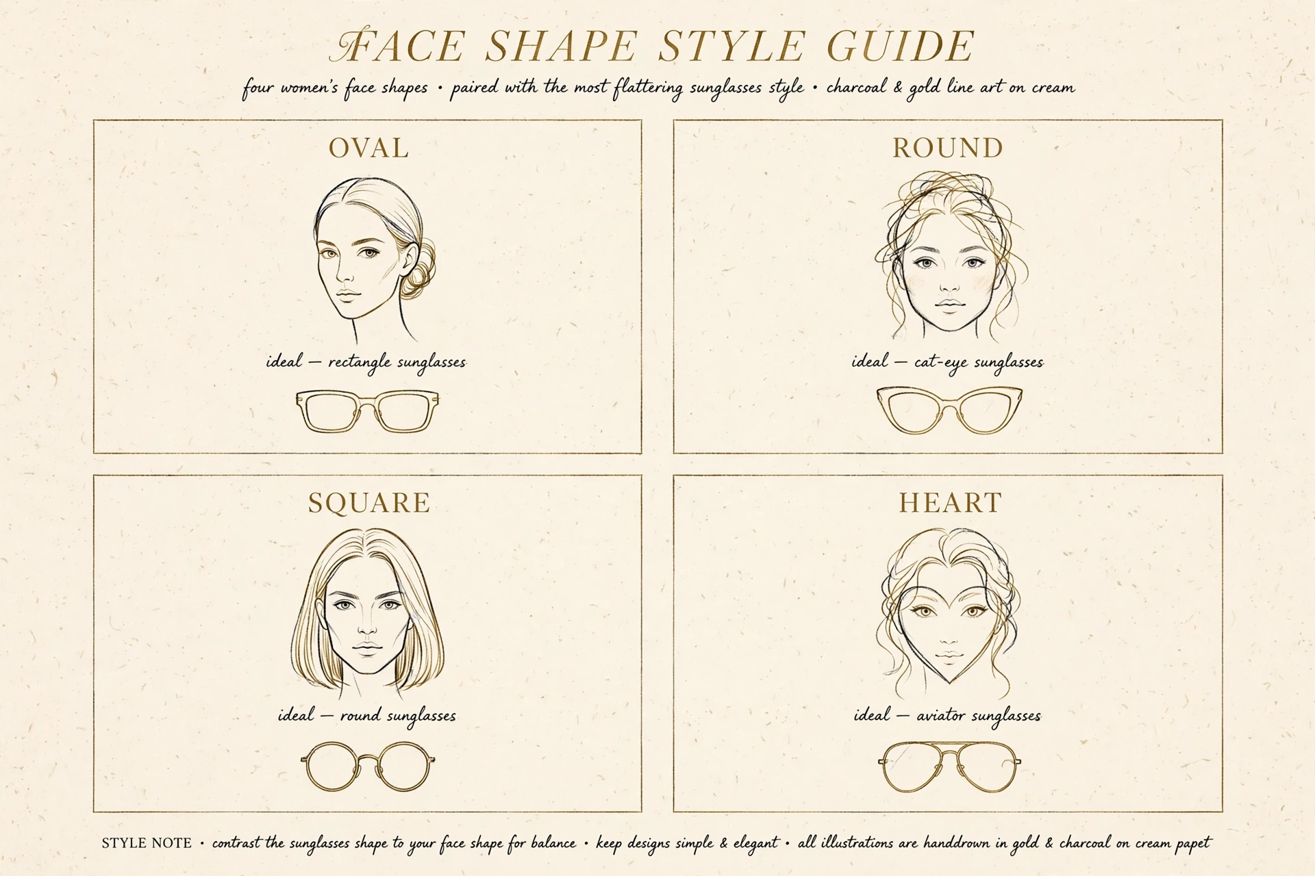 Affordable sunglasses: illustrated guide matching styles to oval, round, square and heart face shapes