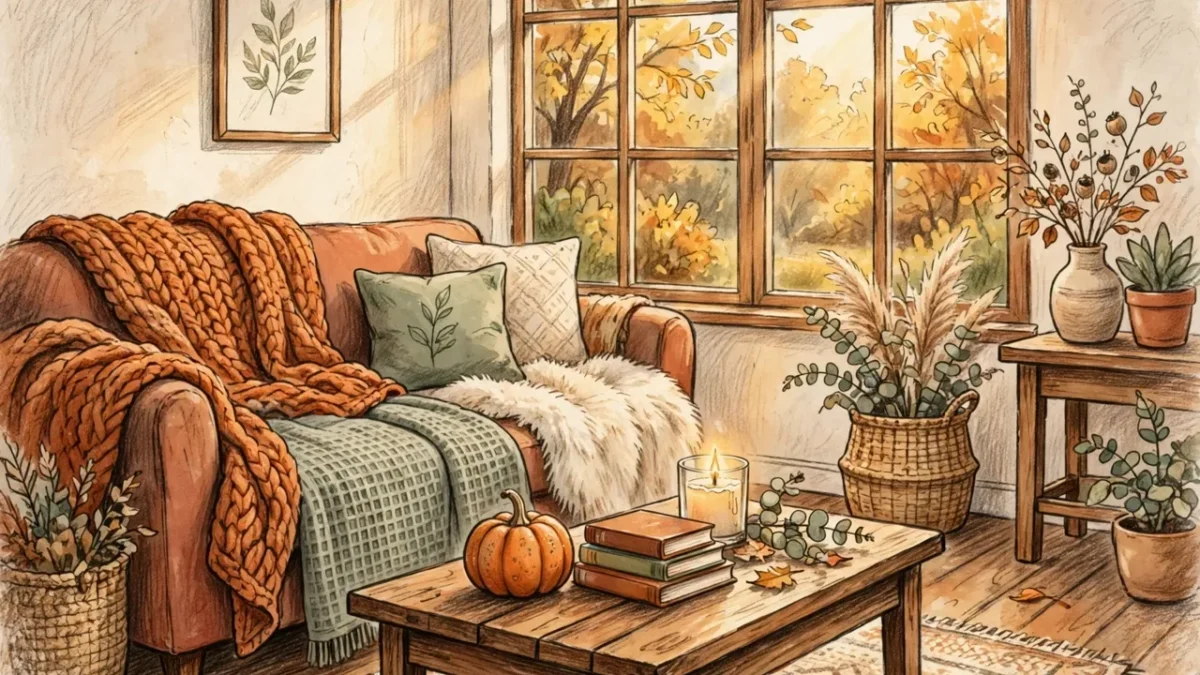 fall throw blankets under $30 — cozy couch styling illustration