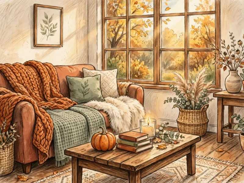 fall throw blankets under $30 — cozy couch styling illustration